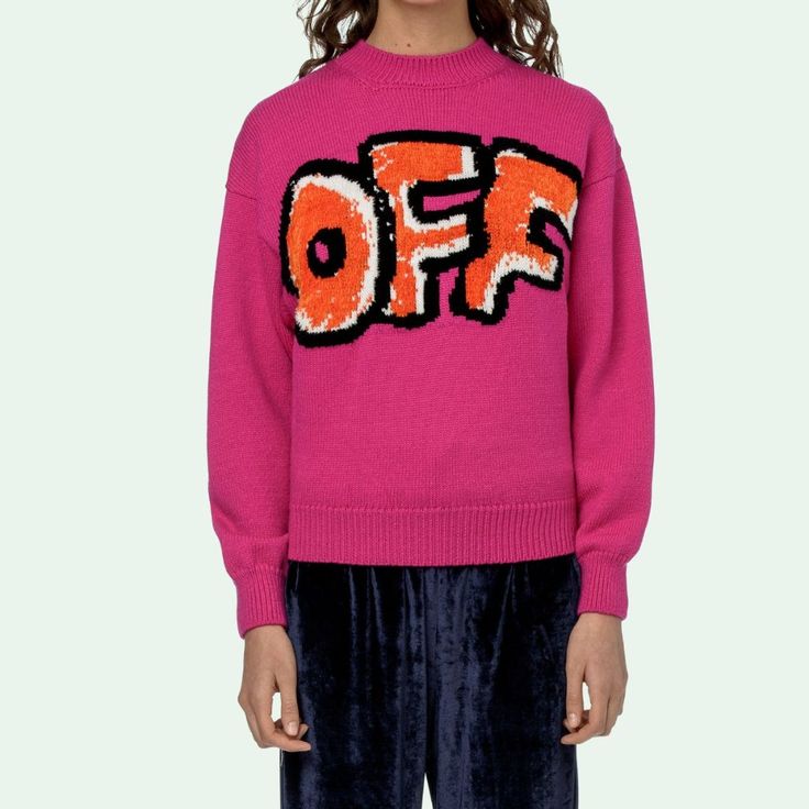 Off-White Off C/O Virgil Abloh Graffiti Sweater Long Sleeves In Fuchsia Size It 38 Size X-Small = It 38 Long Sleeves Sweater In Fuchsia, Orange, White, And Black. "Off" Embroidered At Front In Orange. Crewneck Collar. Ribknit Cuffs, Hem And Collar. 79% Wool 14% Polyamide 5% Viscose 2% Mohair Preloved In Perfect Condition No Threads Pulled On Garment Virgil Abloh, Long Sleeve Sweater, Womens Swim, Pink And Orange, Graffiti, Off White, Collar, Orange, Wool