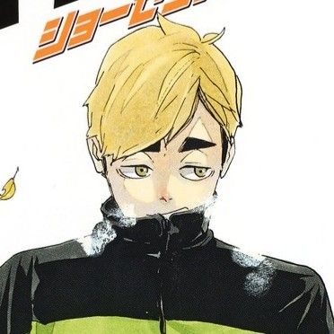 an anime character with blonde hair wearing a green shirt and black pants, standing in front of a white background