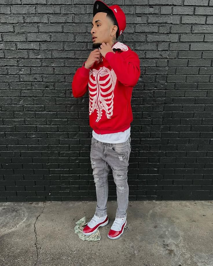 @OMGJAHI Cherry 11s Outfit Ideas Men, Cherry 11s Outfit Men, Jordans Outfit For Men, Caine Husky, Drippy Fits, Black Men Fashion Urban, Boys Fits, Famous Outfits, Drippy Outfit