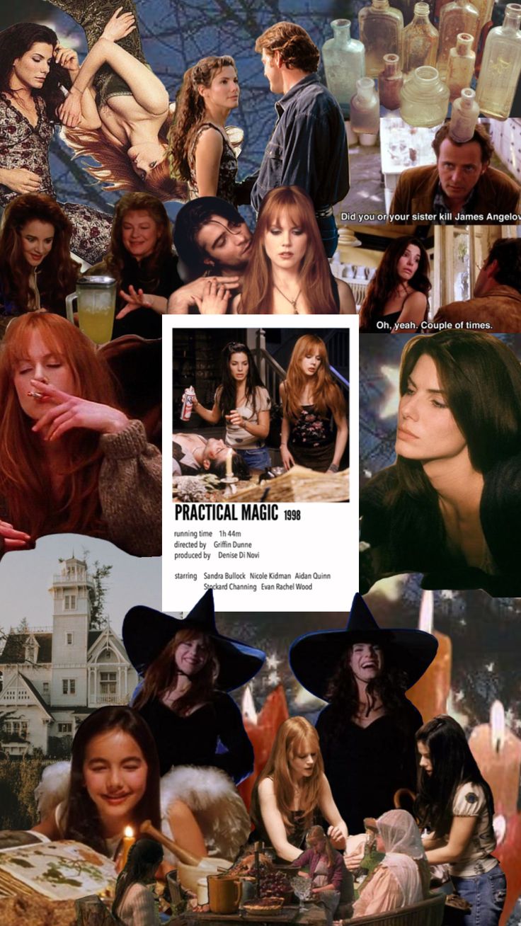 the collage shows many different people in witches costumes