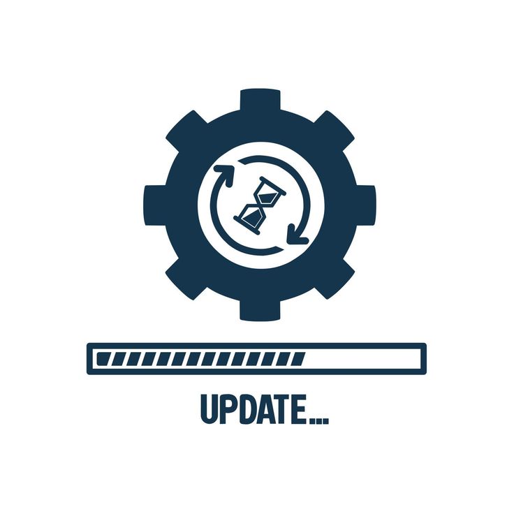 an icon with the words update on it and a gear wheel in the center,