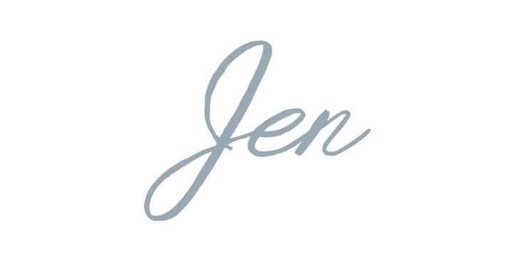 the word jen written in cursive handwriting on a white background with blue ink