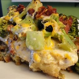 broccoli and cheese casserole on a plate