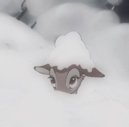 a cartoon sheep is standing in the snow