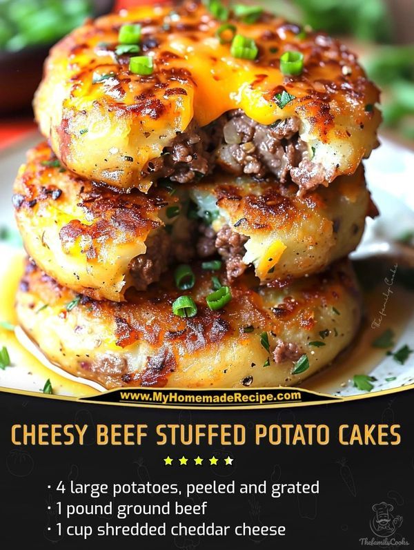 three cheese stuffed potato cakes stacked on top of each other