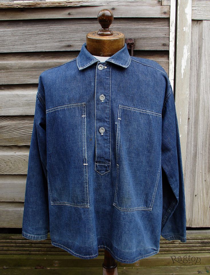 U.S Army Denim pullover shirts- deadstock and worn | Ragtop Vintage Clothing Americana Fashion Men, Denim Ads, Military Inspired Outfit, Indigo Clothing, American Vintage Clothing, Men's Winter Fashion, Army Clothes, Vintage Fashion Style, Denim Pullover