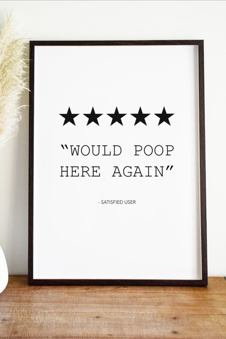 a black and white poster with five stars on it that says, would poop here again?