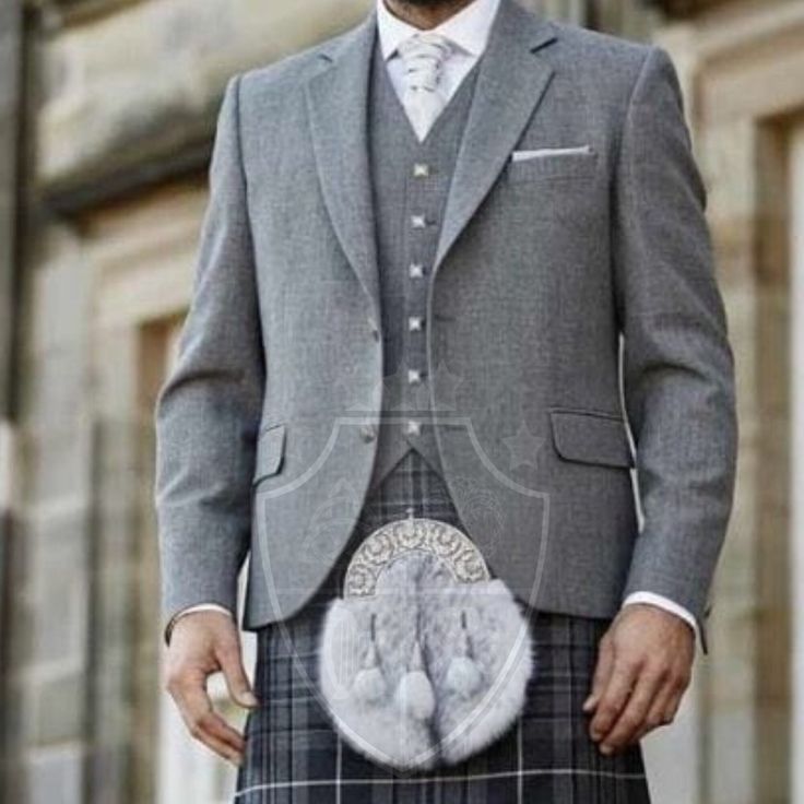 Men's Scottish Grey Wool Argyle Kilt Jacket With 5 Button Vest 17th Century Argyle Wedding Jacket | Chest Size 34" to 54" Inches. Matching wooden style buttons. Fully lined with satin. 3 pockets at front. 2 internal pockets. 2 pocket waistcoat. Waistcoat is also fully lined and has 5 matching buttons. COMPLETE CUSTOMISE JACKET: Scottish Clans Attire is the Ultimate Scottish Clothing and Accessories Shop that offer an Extensive Range of High-Quality Costume Made Outfits. We offer the ultimate cus Classic Wedding Suits With Button Closure, Tailored Wedding Blazer With Buttons, Wedding Blazer With Button Closure And Suit Collar, Tailored Wedding Blazer With Button Closure, Long Sleeve Blazer With Button Cuffs For Wedding, Classic Wedding Blazer With Buttons, Wedding Long Sleeve Blazer With Button Cuffs, Tailored Outerwear With Buttons For Wedding, Long Sleeve Wedding Blazer With Button Cuffs