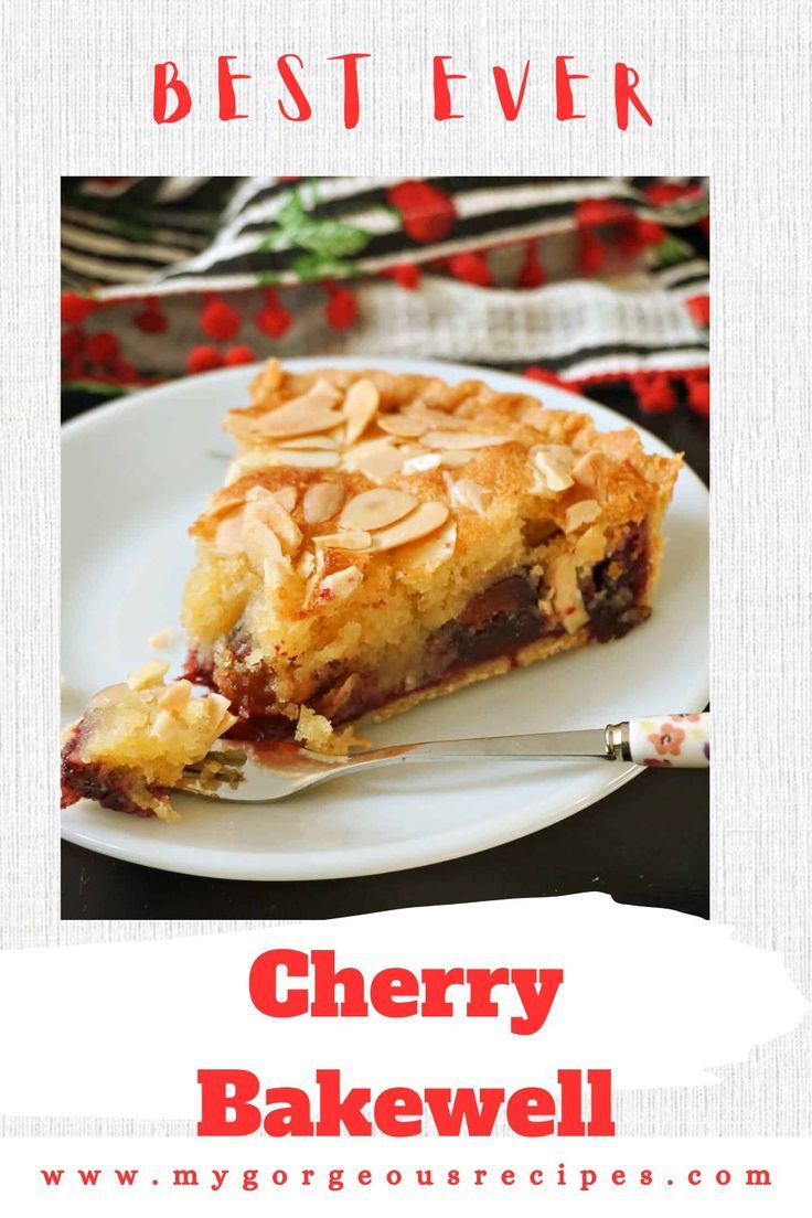 A slice of cherry bakewell on a plate. Cherry Bakewell Recipe, Quickest Dessert, Sweet Cherry Jam, Cherry Bakewell Tart, Almond Desserts, Cherry Bakewell, Cherry Jam, Bakewell Tart, Glace Cherries