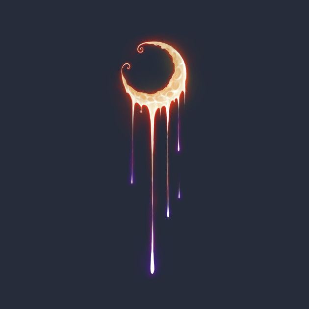 the moon is dripping with orange and purple paint