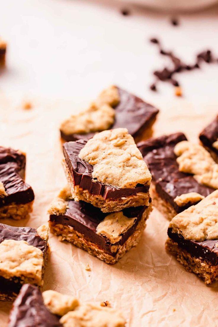 chocolate chip cookie bars stacked on top of each other