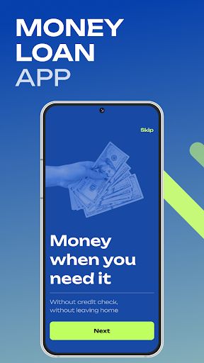 a mobile phone with the words money loan app on it and an image of a hand holding