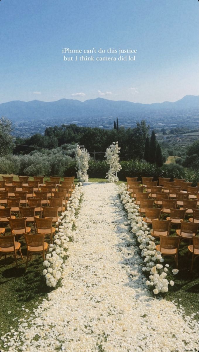 Twilight Wedding Aisle, Flower Wedding Walkway, Tuscany Wedding Aisle, Flower Petal Isle Wedding, Runway Style Wedding Aisle, Flower Pedals Down Aisle, Weeding Decoration Outdoor Ceremony, Wedding Ceremony Tuscany, Rose Petal Wedding Aisle