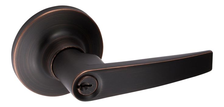 an image of a black door handle on a white background with clipping path to the left