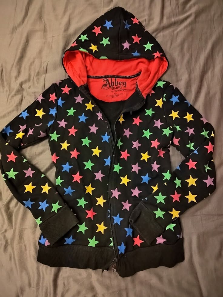 Scene Kid Clothes, Avril Lavigne Abbey Dawn, Scene Clothing, Neon Stars, 2000s Scene, Star Hoodie, Abbey Dawn, Silly Clothes, Rainbow Stars