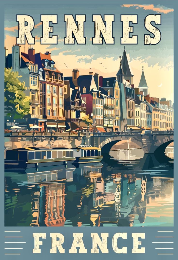 an image of a poster with the name rennes france on it's side