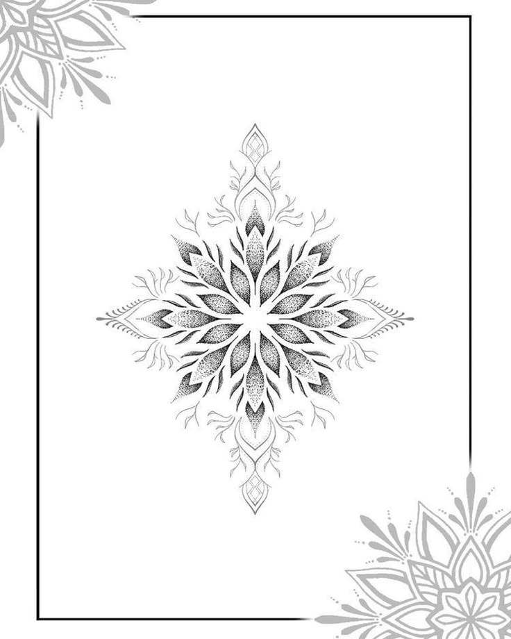 a black and white snowflake design with an ornate border around the edges on a white background