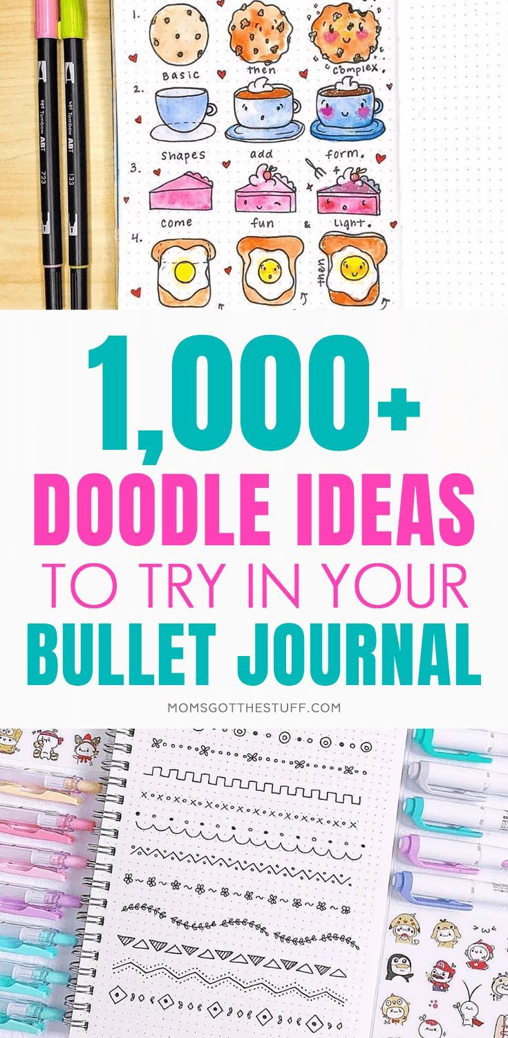 1,000+ Doodle ideas to try in your bullet journal. Have fun decorating your bujo (bullet journal) with these creative doodle ideas. #bulletjournal #bujo #doodles Easy Doodle Ideas, Doodle Bullet Journal, Bullet Journal Tools, Doodling Tutorial, Bullet Bullet, How To Bullet Journal, Bullet Journal Work, Ideas Journal, Bujo Doodles