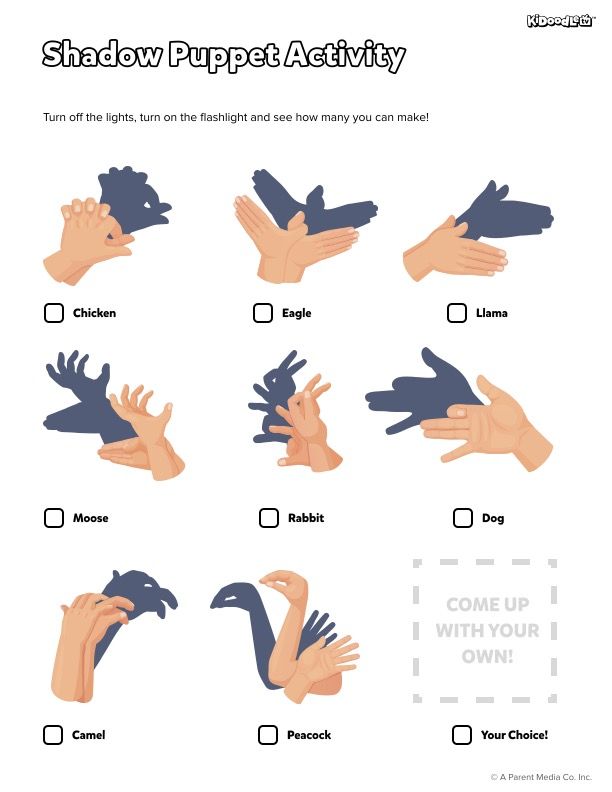 the shadow puppet activity for children to learn how to draw hands with their own hands