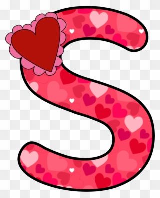 the letter s with hearts on it is pink and has red flowers in its shape