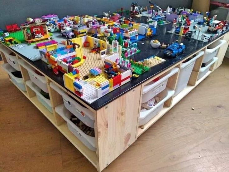 a kitchen island made out of legos and drawers