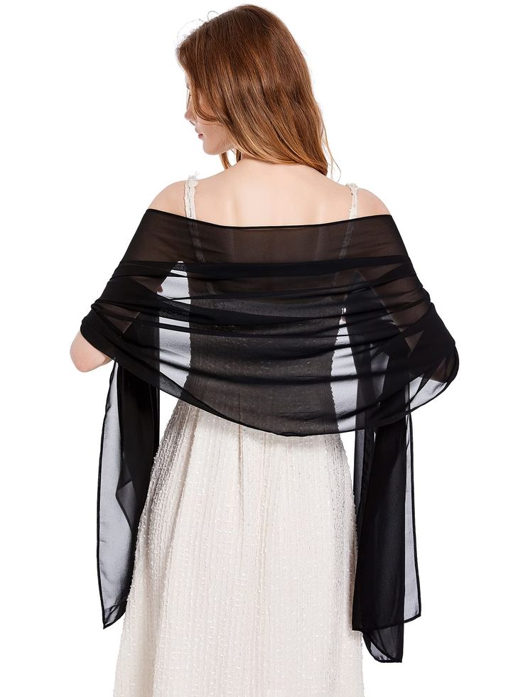 PRICES MAY VARY. One Size is:79inchs(200cm)*24inchs(60cm),Small Size is:72inchs(180cm)*18inchs(45cm) Chiffon shawl,fits all womens and girls This elegant scarves,women shawl and wraps is extra lightweight,soft,beautiful and versatile Great shawl and wrap to match your evening dress but not cover it.Also can be fold down to a very slim size,perfect to be use as a fashion scarf, headpiece during travel Uses: Sun Cape, air conditioning room shawl, warm scarf, beach shawl,wedding cape and so on. Gre Elegant Style Dress, Scarf Trends, Chiffon Shawl, Organza Wedding, Elegant Scarves, Dress With Shawl, Bridal Shawl, Chiffon Evening Dresses, Stil Elegant