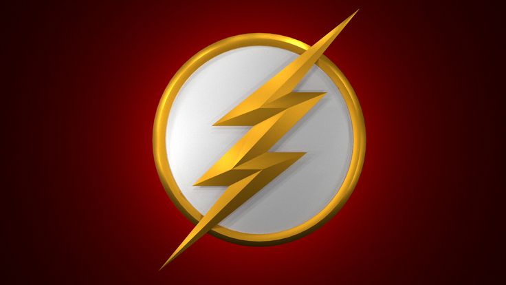 the flash logo in gold and white on a red background with an orange lightening