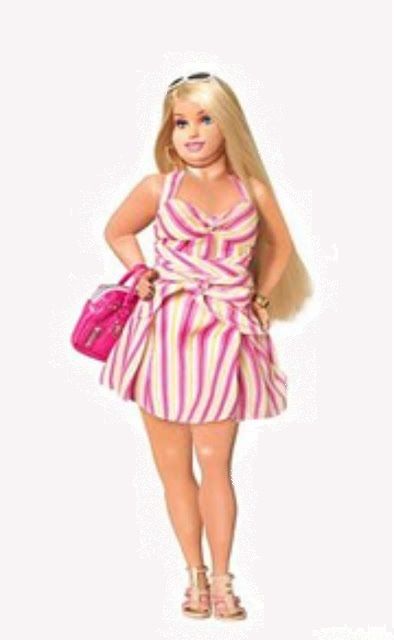 a barbie doll dressed in a pink and white striped dress holding a pink handbag