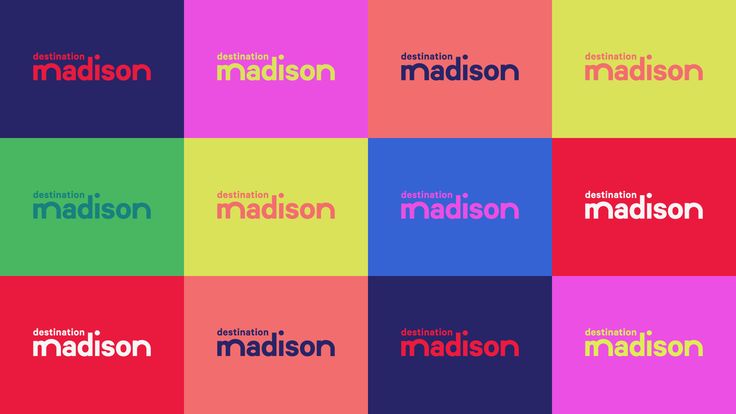 different colored squares with the words madison and madison written in each other's letters