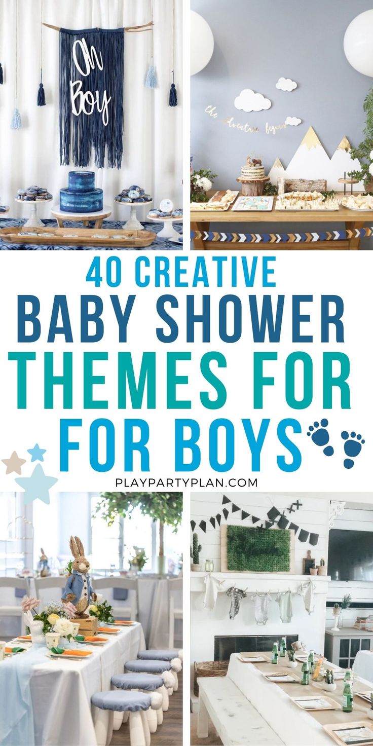 baby shower themes for boys with blue and white decorations