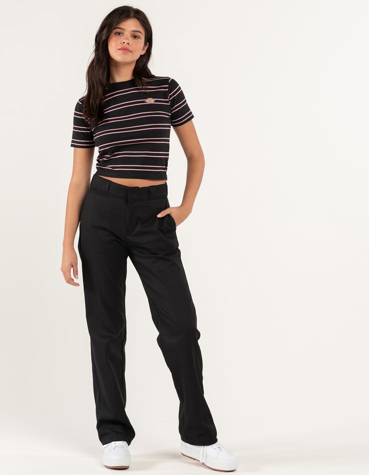 DICKIES Womens Work Pants - BLACK | Tillys Styling Dickies Pants Women, Woman’s Dickies Outfits, Women's Work Pants, Womens Dickies Pants, Black Work Pants Women, Dickies Women’s Outfits, Black Dickies Pants Outfits Women, Womens Dickies Outfit, Tall Pants For Women