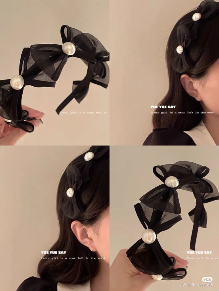 the instructions for how to tie a hair bow with ribbon and pearls on it,