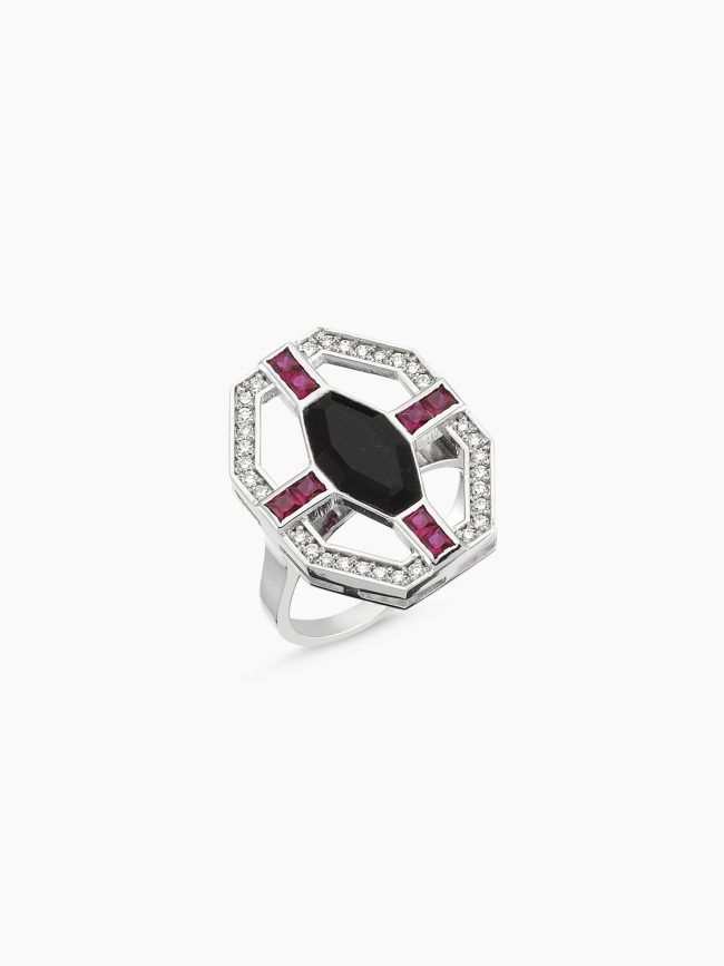 18K White Gold, 0.28 ct. G-VS  Diamonds, 0.53 ct. Rubies, Onyx Gemstone Vs Diamond, Onyx Gemstone, Colored Gems, Charm Rings, Ruby Ring, Pendant Earrings, Ring Bracelet, Necklaces Bracelets, Onyx