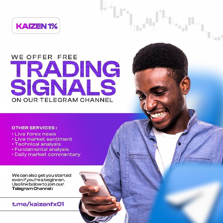 a man looking at his cell phone with the text, we offer free trading signals on our telepam channel