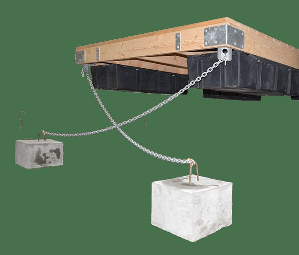 a couple of boxes that are connected to chains