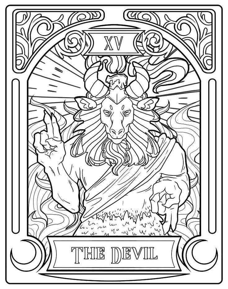 the devil tarot card with an image of a demon on it in black and white