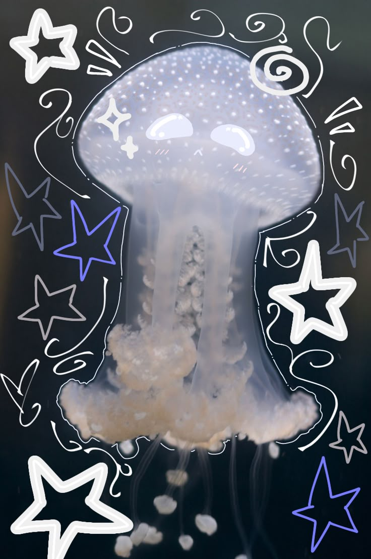 a jellyfish is floating in the water surrounded by stars