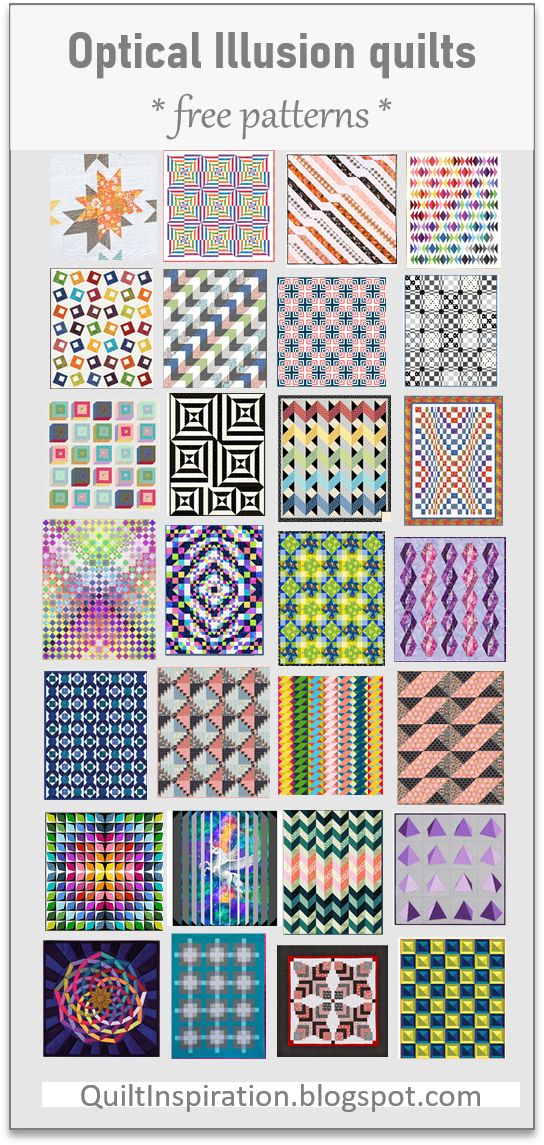 an image of quilting patterns with the words optical illusion quilts and free patterns