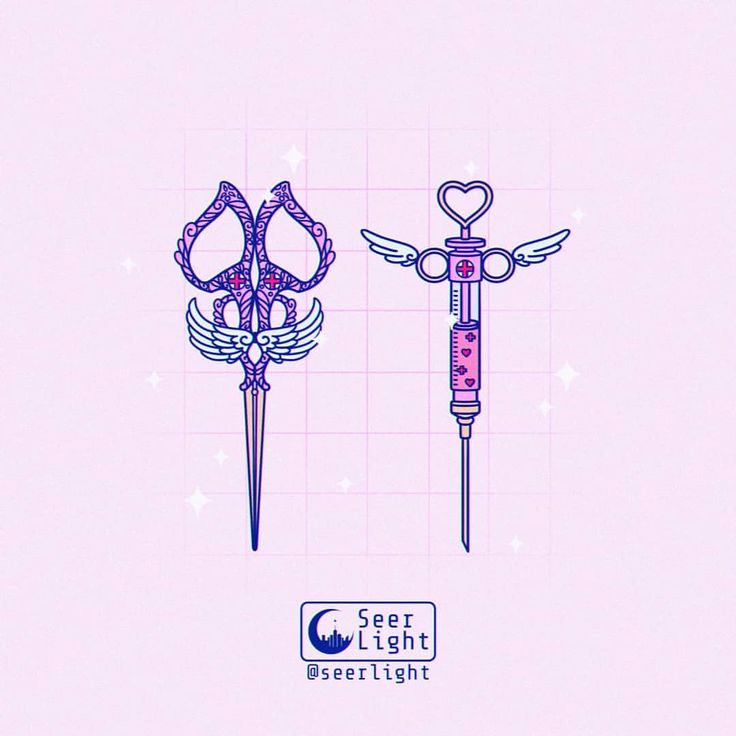 two different type of medical instruments with wings and hearts on the top one is pink