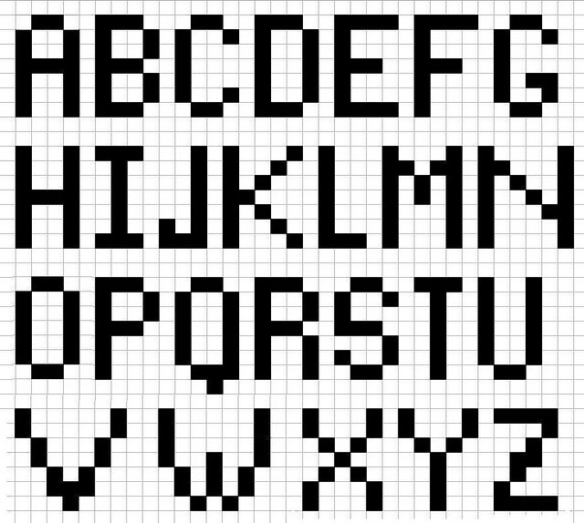 the letters and numbers are made up of squares, which have been drawn by hand