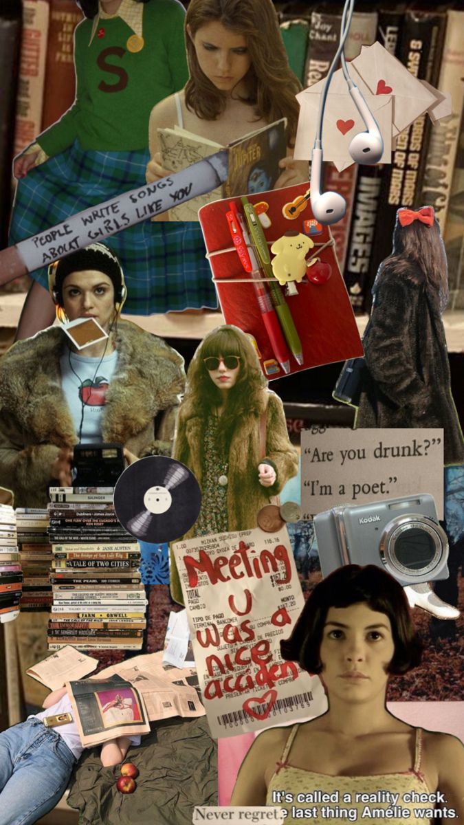 the collage shows many different people and books