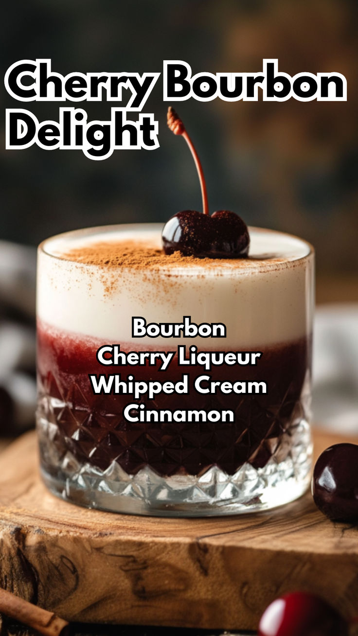 Cherry Bourbon Delight Hungarian Cocktails, Cherry Pie Cocktail, Bourbon Dinner Party, Whiskey Christmas Drinks, Halloween Bourbon Cocktails, Cherry Bourbon Cocktail, Fall Bourbon Drinks, Bourbon Cream Cocktail, Black Cherry Cocktail