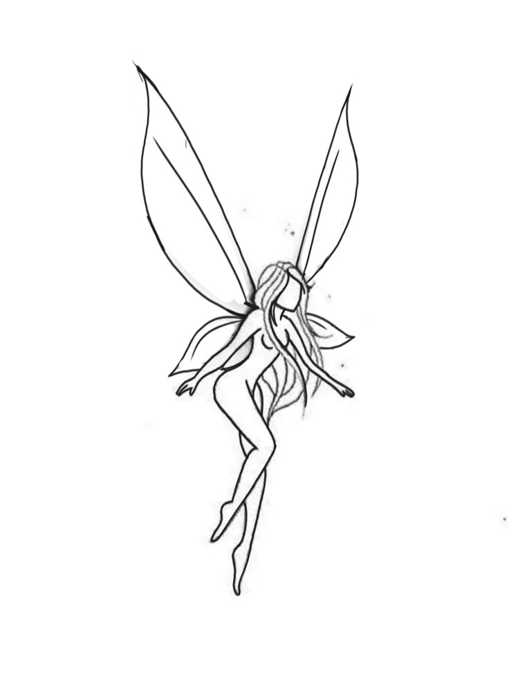 a black and white drawing of a fairy