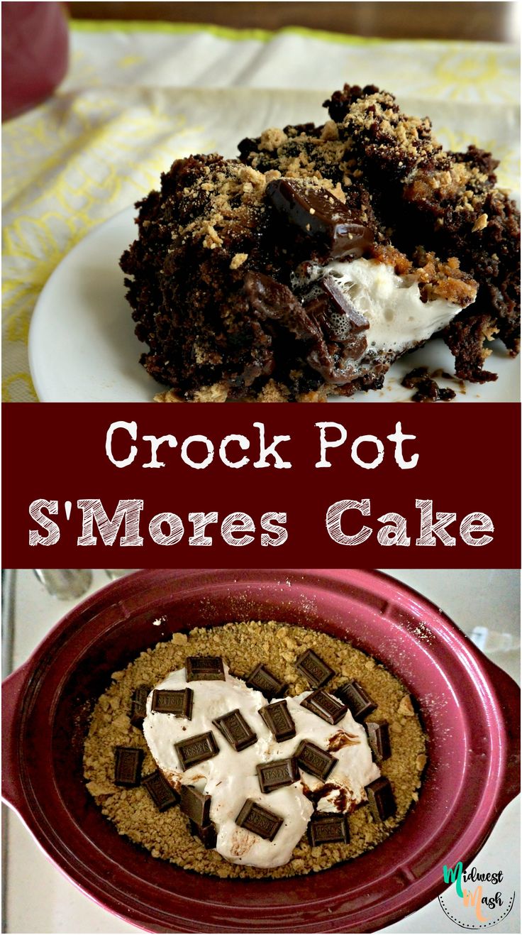 the crock pot s'mores cake is ready to be eaten and served