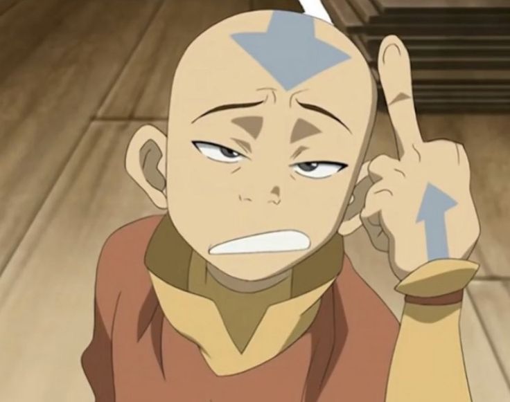 a man with an arrow on his forehead making the middle finger sign and pointing at it