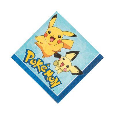 a napkin with two pikachu on it and the words pokemon printed on it