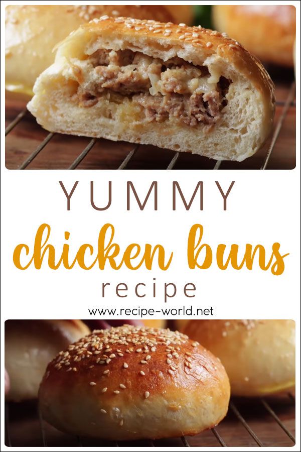 yummy chicken buns recipe with text overlay