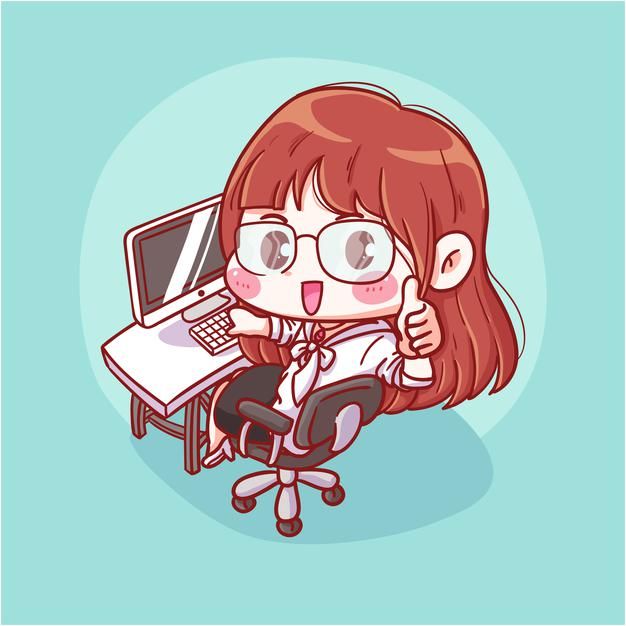 Working Cartoon, Geek Illustration, Computer Cartoon, Laptop Cartoon, Cute Computer, Work Cartoons, Computer Drawing, Girl Cartoon Characters, Work Stickers