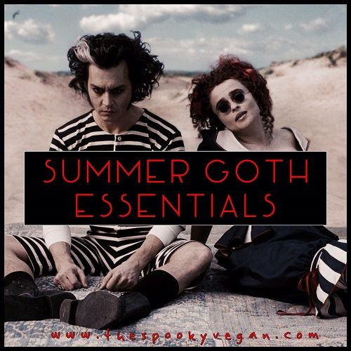 The Spooky Vegan: 20 Summer Goth Essentials to Survive the Sun Goths In Summer, Alt Goth Summer Outfits, Gothic Summer Aesthetic, Casual Goth Summer, Gothic Outfits Summer, Goth In Summer, Gothic Beach Outfit, Goth Wardrobe Essentials, Goth Essentials