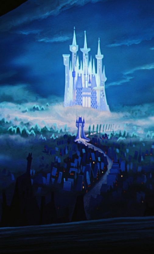 the castle is lit up at night in this scene from disney's beauty and the beast